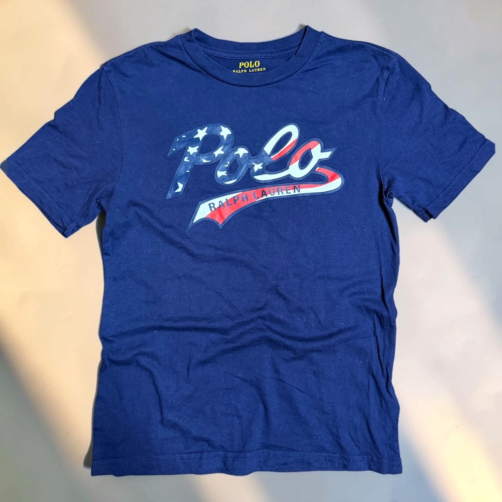 Polo Ralph Lauren Graphic Tee Navy Blue Boys Size M 10-12 Americana